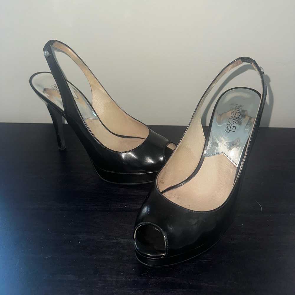 Michael Kors Black Peep-Toe Slingback Heels